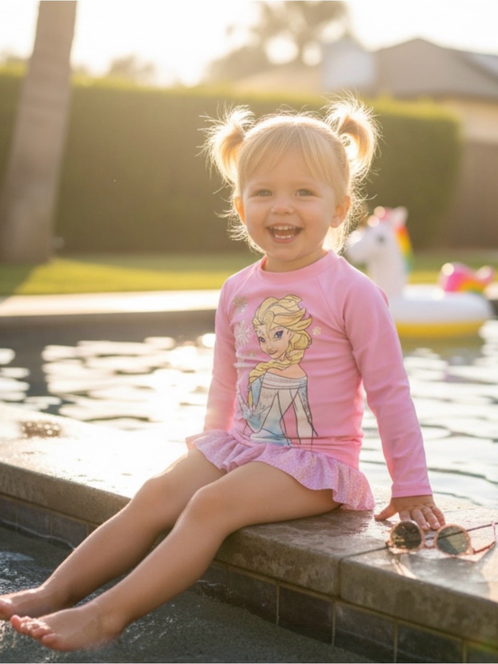 JumpingBeans Toddler Girl Disney's Elsa 2 Piece Adaptive Rashguard Set Purple 2T